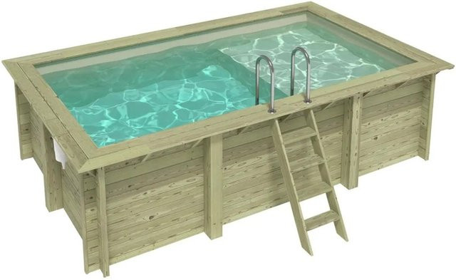 ALTANKA Holzpool Aqua rechteckig in Sandfarben mit Liegefläche und am Beton verschraubten Stützen, B/T/H: 465 x 285 x 124 cm - Bild 1