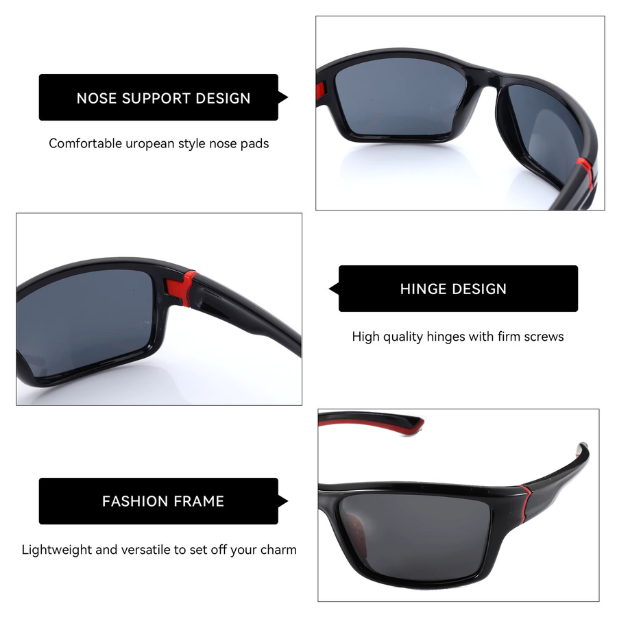 ZENOTTIC Sportsonnenbrille, Vollrand, rechteckig, Kunststoff, black, Unisex - Bild 2