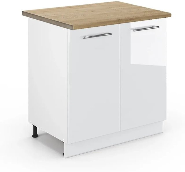 Vicco Spülenunterschrank Fame-Line in Weiß Hochglanz mit Eiche-Element und Regal, B/T/H: 80 x 60 x 82 cm - Bild 1