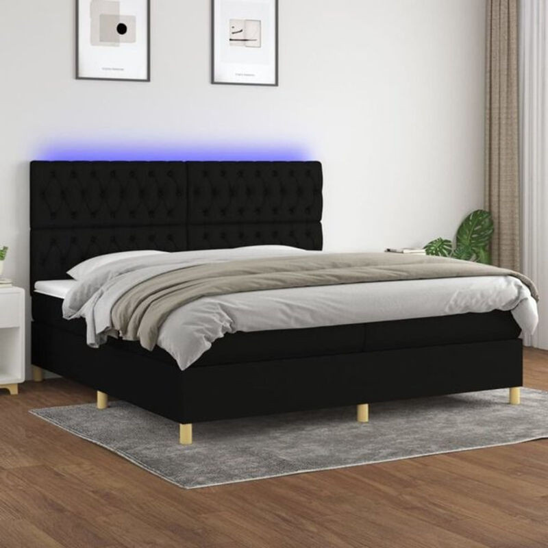 vidaxl Boxspringbett mit Matratze in Schwarz aus Stoff und Holzwerkstoff B/T/H: 200 x 200 x 118 cm - Bild 1