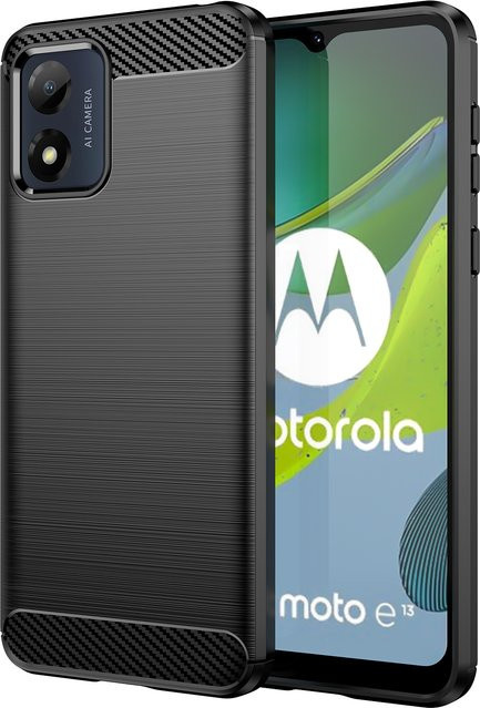 Motorola Handyhülle aus weichem TPU-Silikon mit Kohlefaser-Optik in Schwarz für Moto E13 E22 E22i E32 E32s E20 E30 E40 - Bild 1