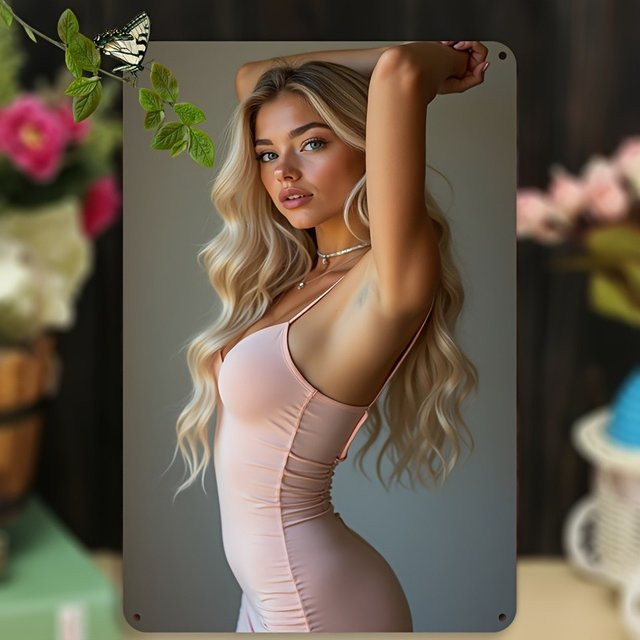 HELLOYOUNG Vintage Blonde Wandkunst aus Metall, Retro Portrait Wanddeko in Weiß und Multicolour, Rechteckiges Abstract Fotografie Wandbild - Bild 1