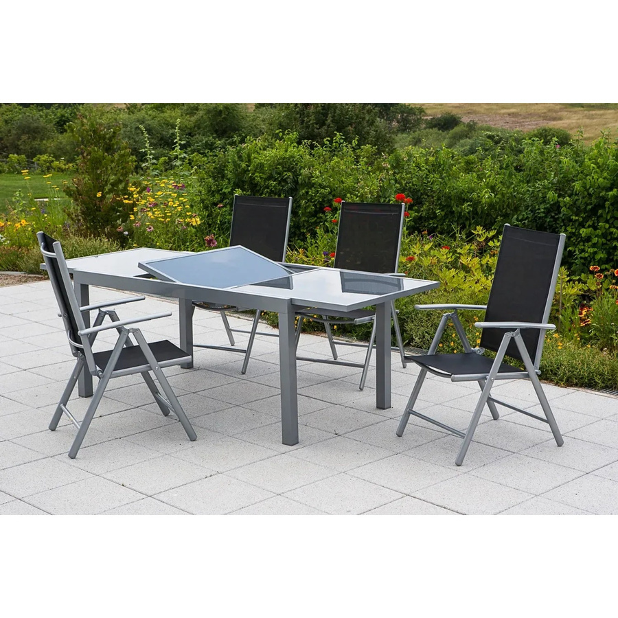 Merxx Gartenmöbel-Set Amalfi 5-tlg. in Schwarz mit ausziehbarem Glastisch, B/T/H: 180 x 90 x 75 cm - Bild 2