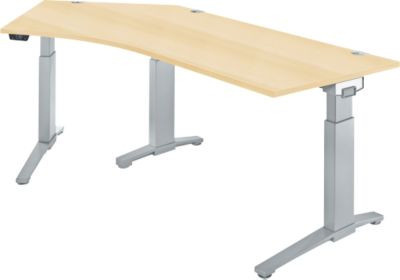 Schäfer Shop Genius Schreibtisch ERGOSTYLE S, elektrisch höhenverstellbar, 135°, einstufig, C-Fuß, Ansatz links, inkl. Memory Master, Ahorn/weißaluminium, B: 216,5 cm, T: 80 cm, H: 71,5-118,2 cm - Bild 1