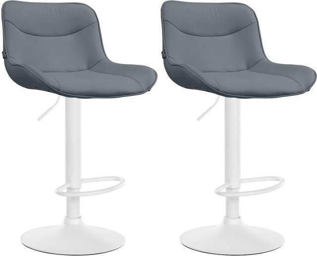 2er Set Barhocker Vonore aus Kunstleder in Grau mit Lehne, höhenverstellbar und 360 Grad drehbar mit Metallgestell und Fußstütze - Bild 1