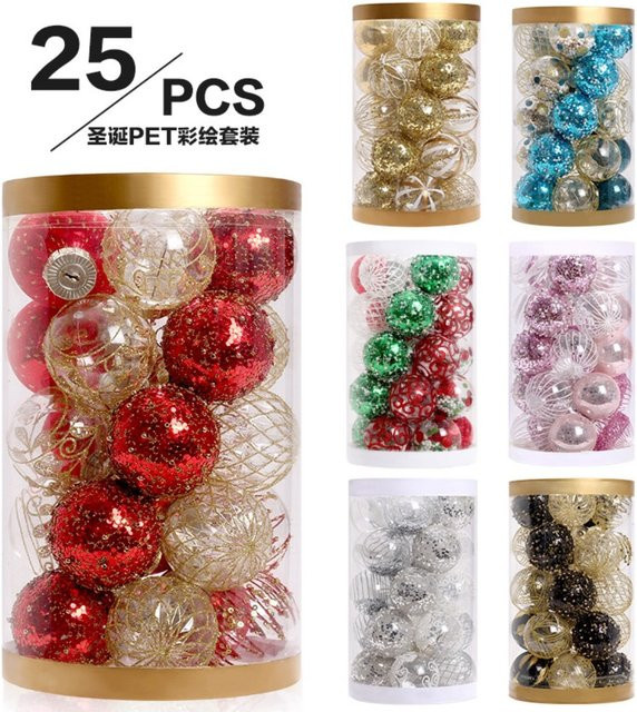 YUZI Weihnachtsbaum Anhänger Set aus PET, 25 Stück runde Weihnachtskugeln, Durchmesser: 6 cm - Bild 1