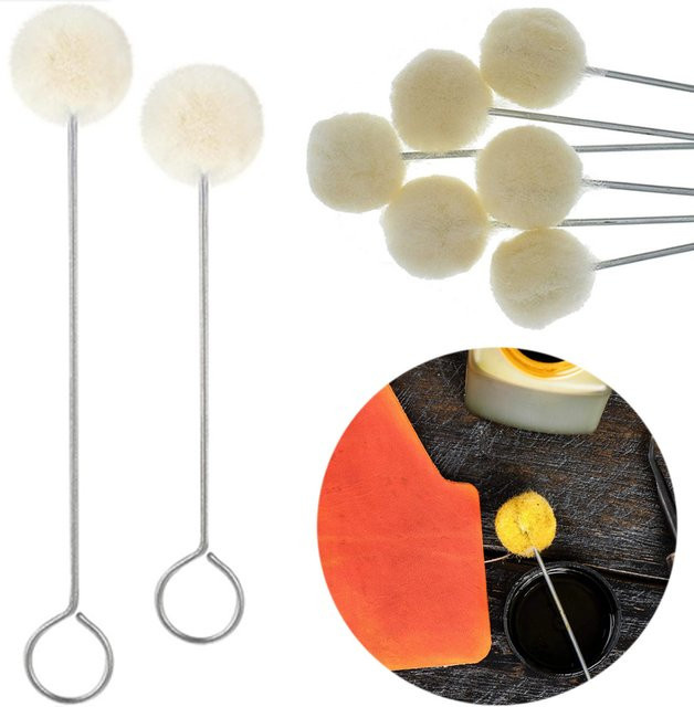 Leder-Färbepinsel mit Wollkugeln und Metallhalterung in Weiß für präzises Färben und Bemalen von Leder - Bild 1