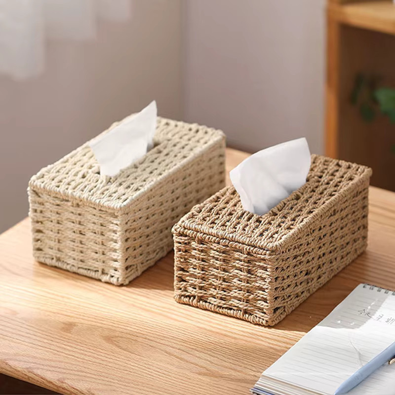 Handgefertigte gewebte Taschentuchbox von kevat vesi in Beige im Vintage-Design als Tischdekoration für dein Wohnzimmer - Bild 3