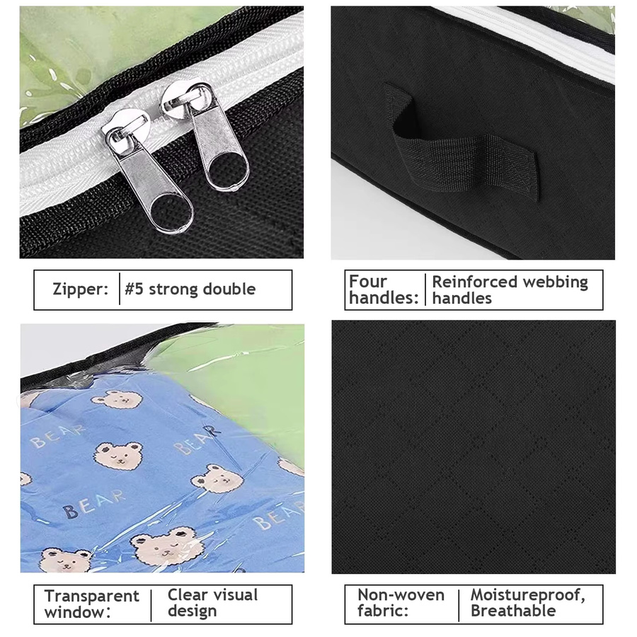 Untior 3er-Pack Unterbett-Aufbewahrungsbox Organizer, faltbare Aufbewahrungstaschen aus Stoff mit transparentem Fenster, Grau/Schwarz/Transparent - Bild 1