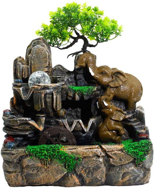 SHAMTAM Tischbrunnen Elefanten in Liebe mit Kristallkugel, LED-Beleuchtung und Wasserrad, braun, B/T/H: 30 x 20 x 35 cm - Bild 1