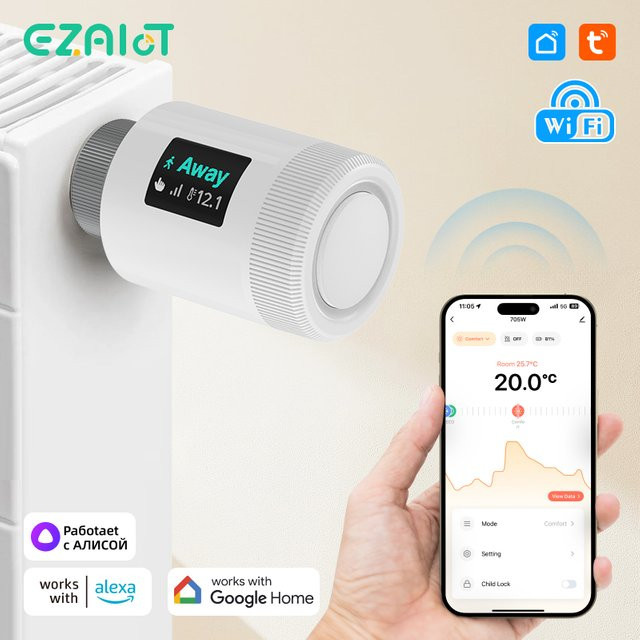 EZAIOT Tuya Smart Thermostat TRV Wi-Fi6 Programmierbarer Heizkörperregler mit App-Steuerung in Weiß - Bild 1