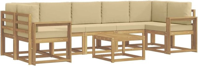 vidaXL Outdoor-Sofagarnitur 6-teilig in Braun, Beige und Weiß mit Holzoptik - Bild 1