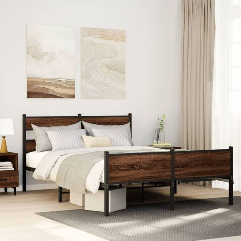 Vidaxl Bettgestell aus Holzwerkstoff und Stahl in Braun im Industrial Design, B: 137 cm, L: 190 cm - Bild 1