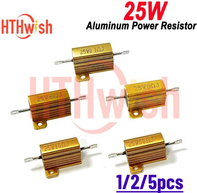 RX24 Drahtgewickelter Aluminium-Leistungswiderstand 25W mit Metallgehäuse in Gold, Lastwiderstand für LED-Anwendungen - Bild 1