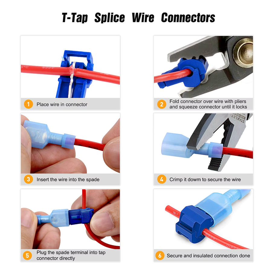 AOKIN T-Tap Drahtverbinder Set, 20 Paar elektrisch isolierte Spatenklemmen mit Schnellverbinder für 22–10 AWG Kabelverbindungen - Bild 2