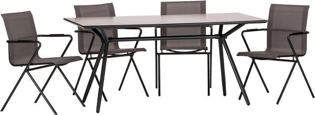 Acamp Loungemöbel-Gruppe Alpha bestehend aus 4 Stapelsesseln und 1 Glastisch in Anthrazit und Grau - Bild 1