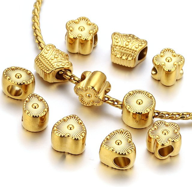 Alisaya Abstandhalter-Perlen Edelstahl, Gold, Herz, Blumen, Perlen - Bild 1
