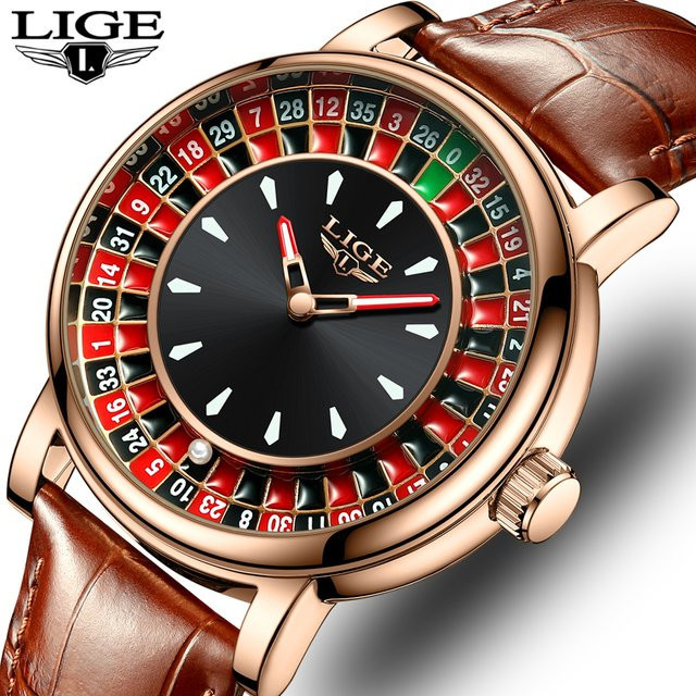 LIGE Armbanduhr Herren, Leder, Analoguhr, Schwarz, Leuchtzeiger, wasserdicht - Bild 1