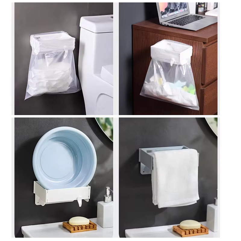 Hängender Müllbeutelhalter von lazyishhouse, faltbarer Müllbeutel-Aufhänger für Küche und Badezimmer, Weiß und Grau, B/T/H: 18,5 x 12,5 x 5 cm - Bild 3