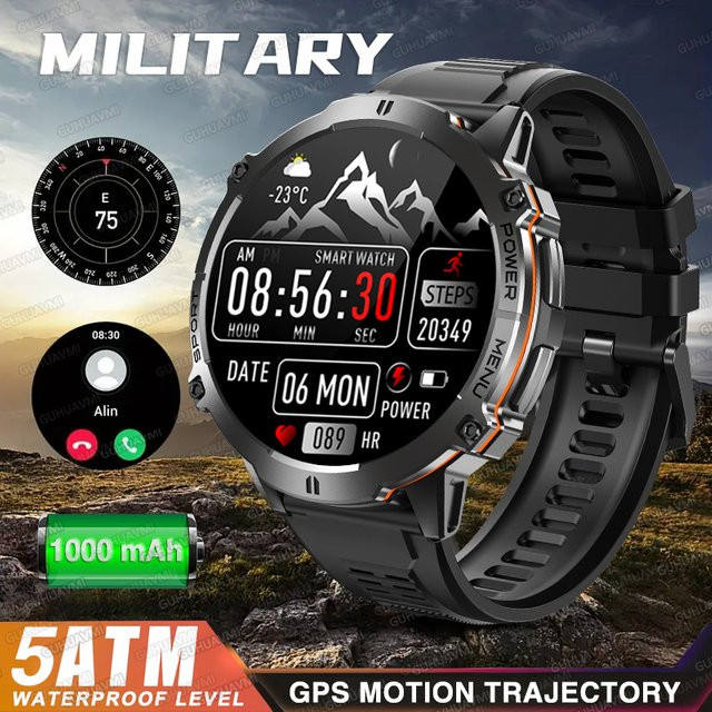 GUHUAVMI Ultra Smartwatch für Herren in Schwarz mit HD AMOLED Display, GPS, Bluetooth-Anrufen, 1000mAh Akku und 5 ATM Wasserdichtigkeit - Bild 1