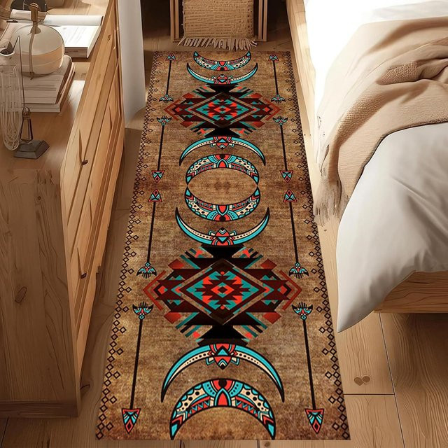 Rouxin nine Teppichläufer Mexikanischer Stil mit geometrischem Native American Design, Mehrfarbig, B/T: 40 x 120 cm - Bild 1
