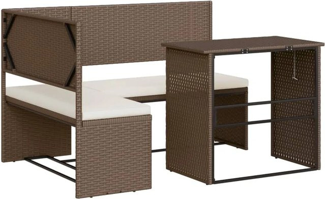 vidaXL Gartensofa in L-Form aus braunem PE-Rattan mit Klapptisch und Sitzkissen aus UV-beständigem Polyester - Bild 1