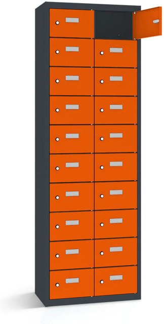 rotstahl Wertfachschrank mit 20 Fächern in Orange und anthrazitgrauem Korpus, B/T/H: 60 x 30 x 180 cm - Bild 1