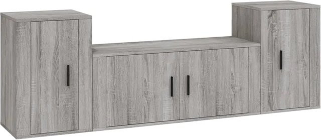 vidaXL 3-teiliges TV-Schrank-Set in Grau Sonoma Holzwerkstoff für dein Wohnzimmer, Set bestehend aus 1 x TV-Schrank (L: 100 cm, B: 34,5 cm, H: 40 cm) und 2 x TV-Schrank (L: 40 cm, B: 34,5 cm, H: 60 cm) - Bild 1