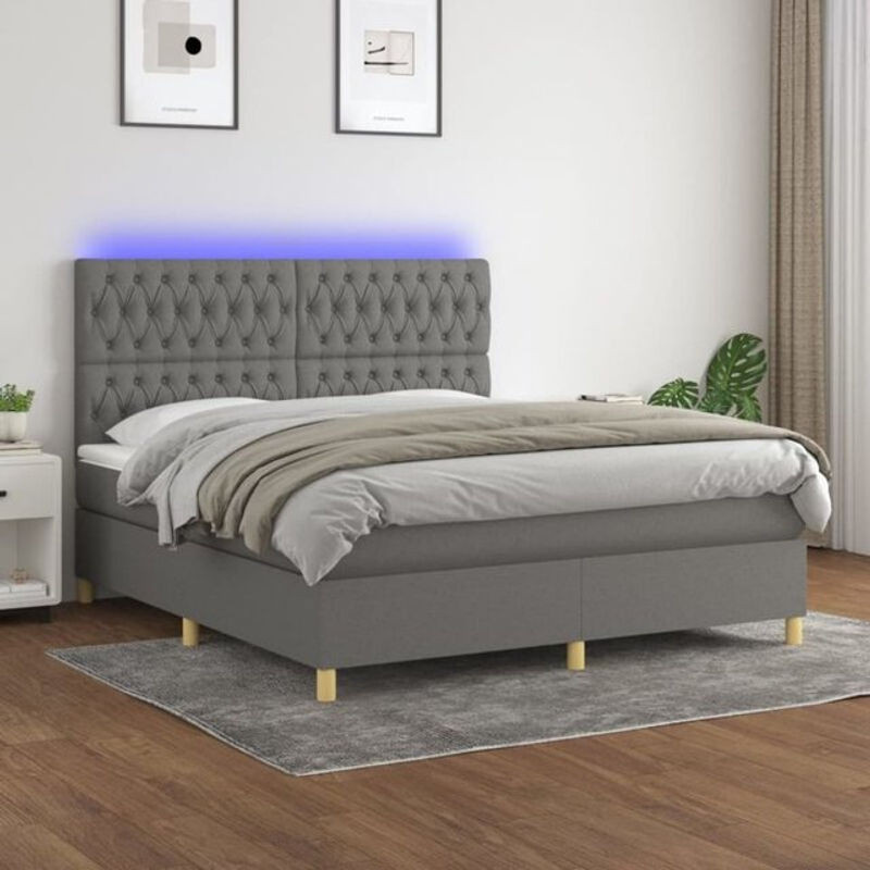 Vidaxl Boxspringbett mit Matratze und LED in Grau Anthrazit aus Stoff B/T/H: 180 x 200 x 118 cm - Bild 1