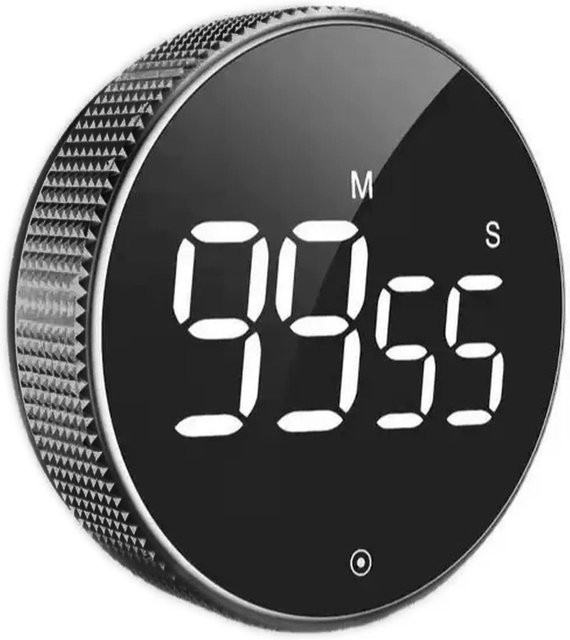 Relaxdays Küchentimer aus Kunststoff mit LED-Anzeige und Magnetfunktion, Schwarz, Durchmesser: 7,5 cm, Höhe: 3 cm - Bild 1