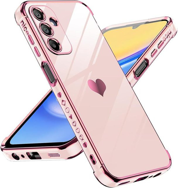 Luxus vergoldete Handyhülle mit Liebesherz-Seitenmuster für Samsung Galaxy S24 S23 S22 S21 S20 Ultra FE A55 A54 A53 A52 A14 A13 A23 in Gold und Pink - Bild 1