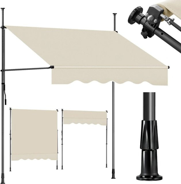 Sekey Klemmmarkise für Balkon mit Kurbel, UV-beständiger Sonnenschutz aus Polyester, Beige, B: 300 cm, H: 130 cm - Bild 1