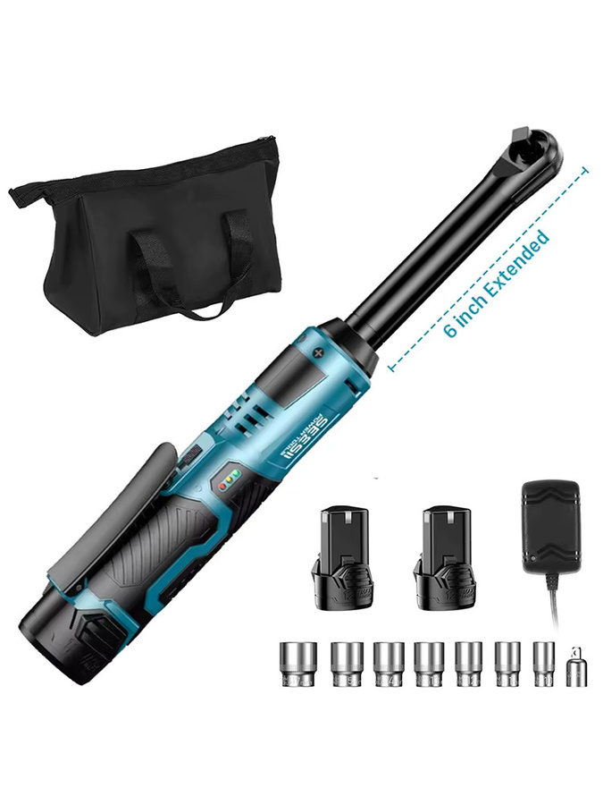 SEESII Akku-Ratschenschlüssel 3/8 Zoll mit 55 Nm Drehmoment, 12 V kabelloser elektrischer Winkelschlüssel inklusive 2 Akkus für Autoreparaturen - Bild 6