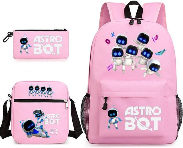 3-teiliges Schulrucksack-Set für Schüler in Pink aus Oxford-Stoff mit Schultasche, Schultergurt und Federmäppchen - Bild 1