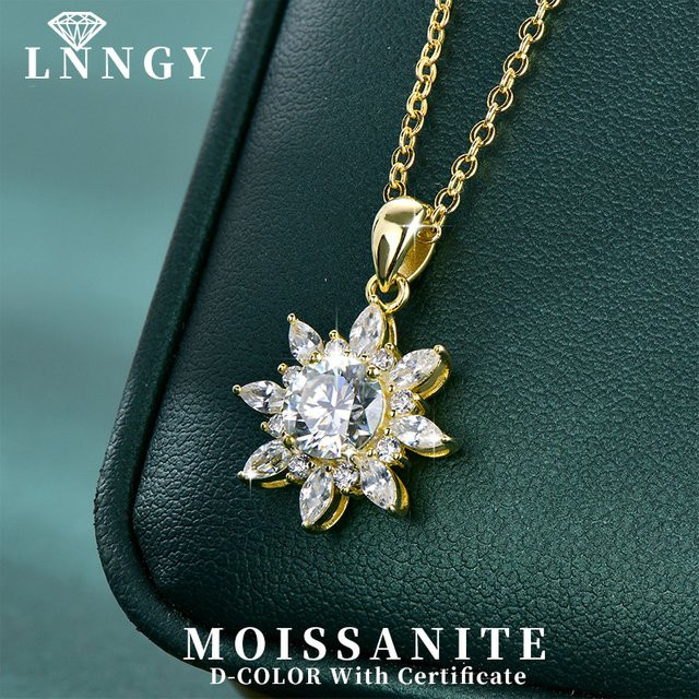 Lnngy Sonnenblumen-Anhänger-Halskette, Moissanit-Diamant, Damen - Bild 1