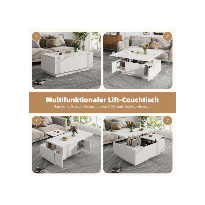 Moderner Couchtisch MUVOE in Weiß mit doppeltem Hubmechanismus und verstecktem Stauraum - Bild 2