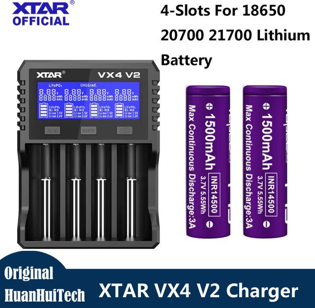 XTAR VX4 V2 Intelligent 4-Slot-Akkuladegerät in Schwarz mit umschaltbarem Ladestrom für 18650 und 21700 Lithium-Akkus - Bild 1