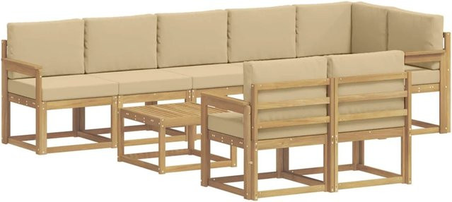 vidaXL Outdoor-Sofagarnitur 9-tlg. aus Akazienholz mit Kissen in Weiß und Beige - Bild 1