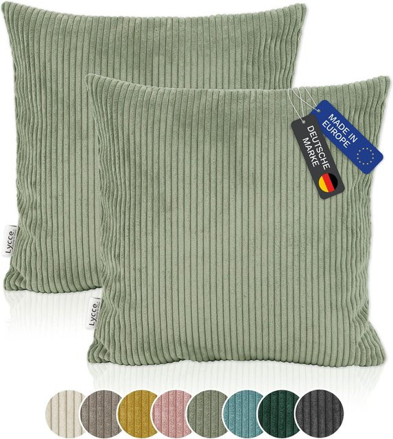 2er Set Lycce Kissenbezüge aus Cordstoff in Grün, B/B: 50 x 50 cm - Bild 1