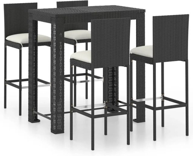 vidaXL 5-tlg Gartenbar-Set Modell 6 aus Poly Rattan mit Kissen in Schwarz - Bild 1
