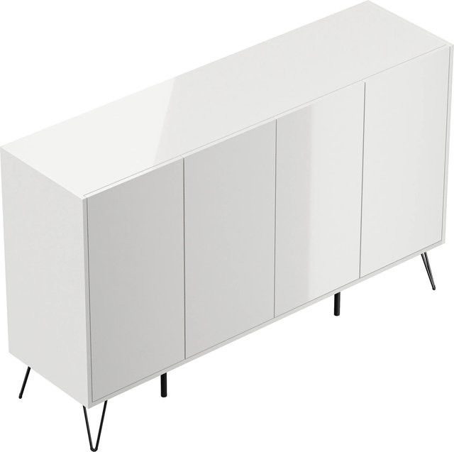 Posseik Sideboard Industrial mit 4 Schubladen und 4 Türen in Weiß Hochglanz, Breite: 155 cm - Bild 1