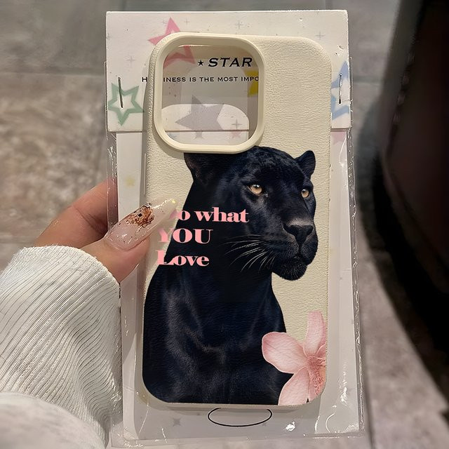 Black Panther Handyhülle mit Lychee-Textur für Apple iPhone in Pink - Bild 1