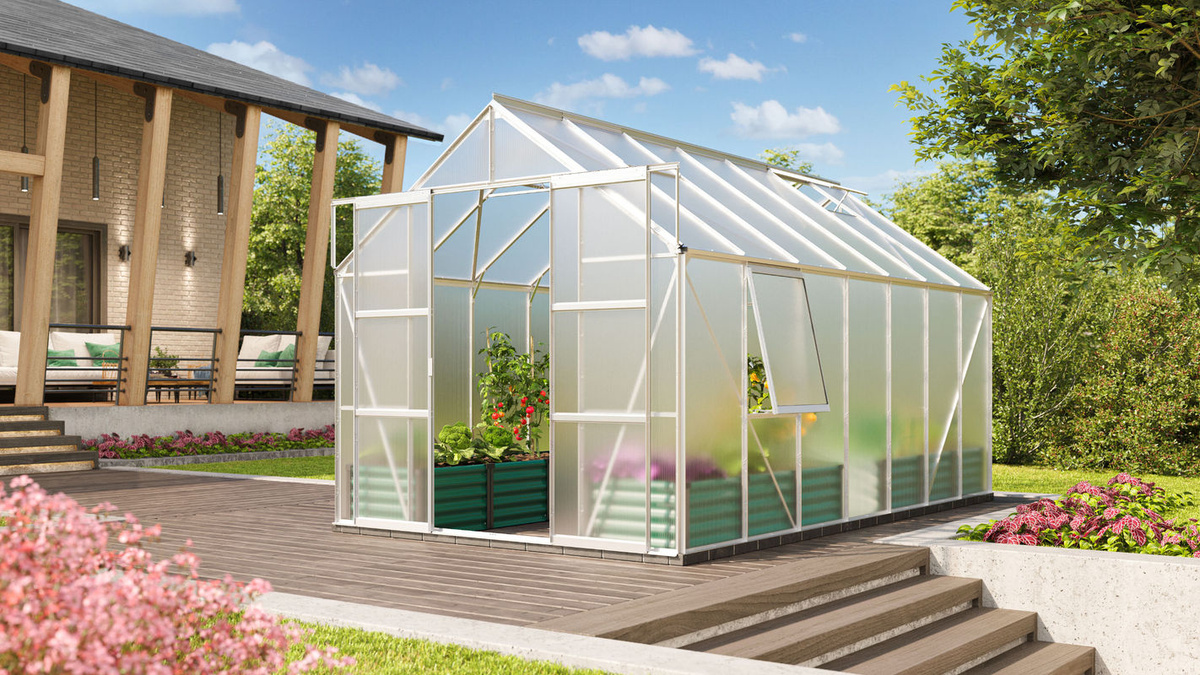Vitavia Gewächshaus Jupiter 11500 aus Aluminium Eloxiert mit Polycarbonat und Doppelschiebetür, 11,5 m² - Bild 3