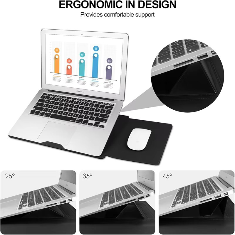 Tragbare Leder-Laptophülle mit verstellbarem Ständer für Apple MacBook Air und MacBook Pro (12 bis 16 Zoll) in Schwarz oder Pink - Bild 3