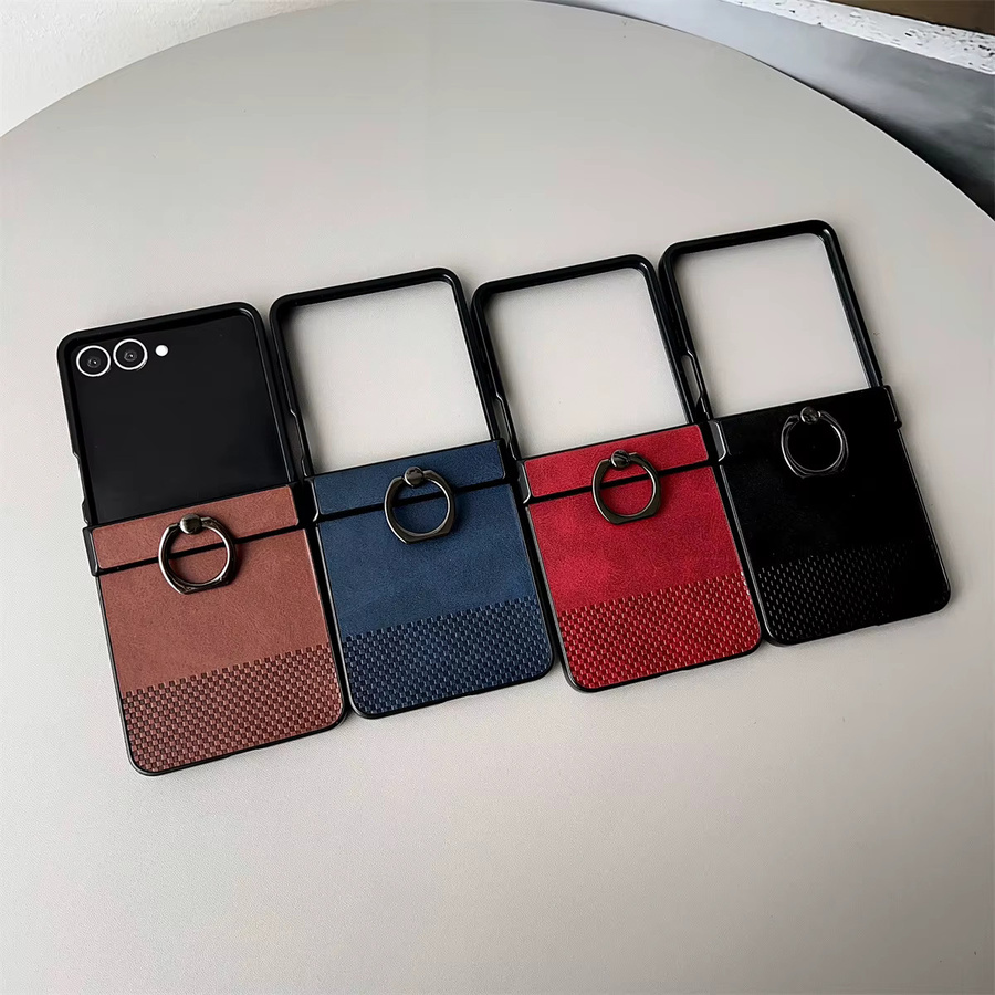 Luxus Leder Schutzhülle mit Ring für Samsung Galaxy Z Flip 3 4 5 6 7 5G und Z Flip FE in Schwarz oder Braun - Bild 3