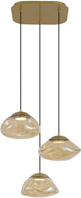 QAZQA Hotel Chic Hängelampe aus Messing mit bernsteinfarbenem Glas in Gold und Braun für Wohnzimmer, Flur oder Esszimmer - Bild 1