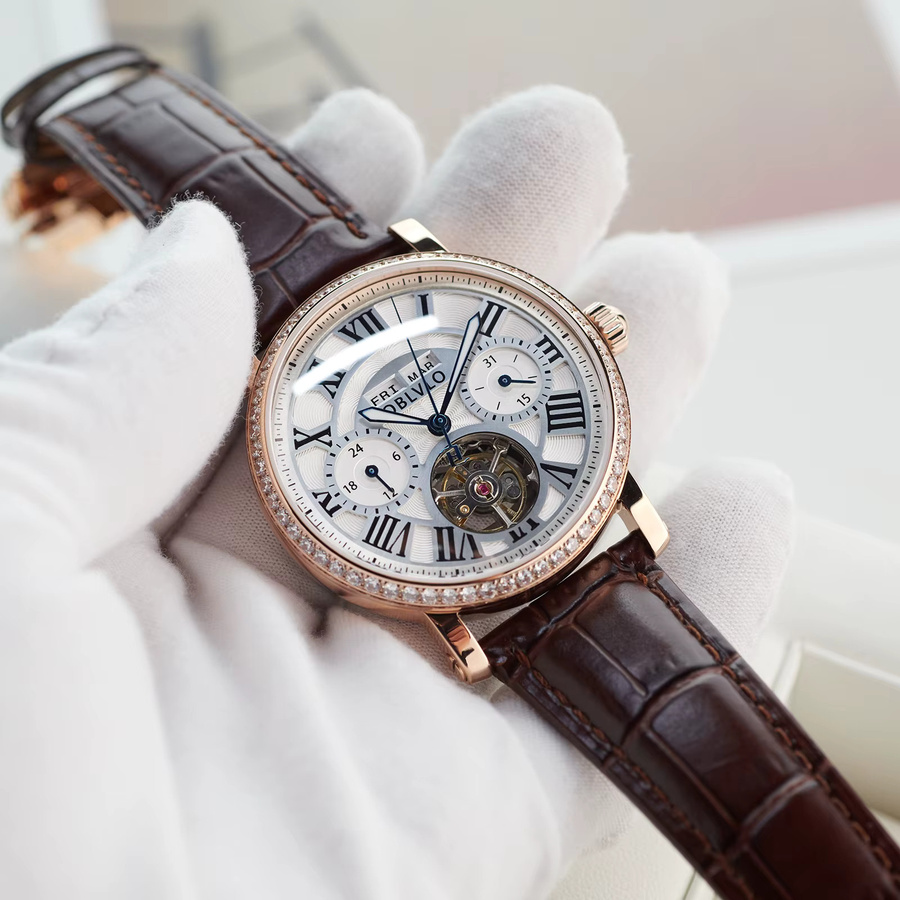 OBLVLO Skelett-Mechanikuhr, Automatik, Diamant, Lederarmband, Herren - Bild 2