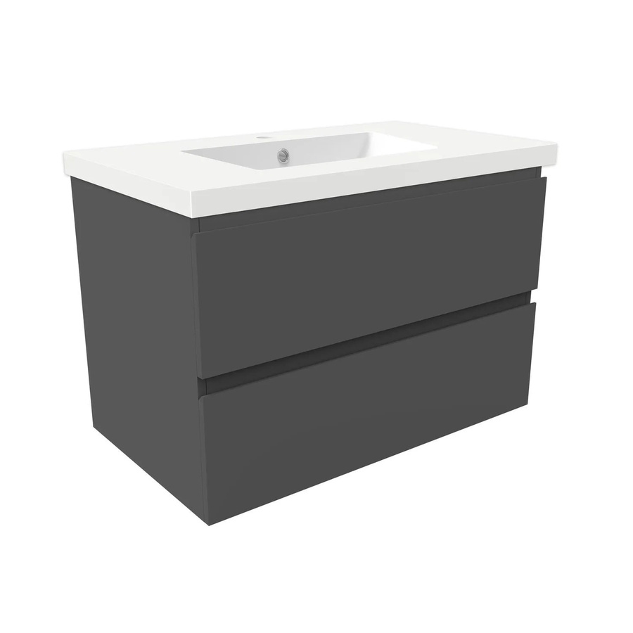 AICA Badmöbel Set Aalst: 2-teiliges Waschtisch-Set mit Mineralguss-Waschbecken und Unterschrank in Anthrazit Matt mit Softclose, Breite: 80 cm - Bild 2