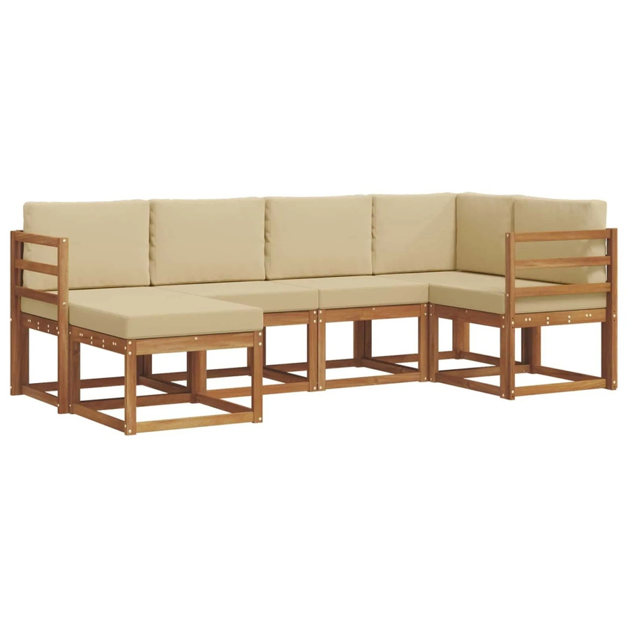 vidaXL L-Shape Garten-Sofa Set aus Akazienholz mit 6 Kissen in Beige und Braun - Bild 2