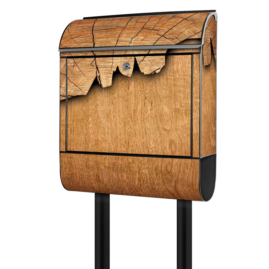 banjado Standbriefkasten groß mit Holzmotiv und Zeitungsfach, pulverbeschichtet, Schwarz/Braun, B: 38 cm, T: 16 cm, H: 161,5 cm - Bild 1